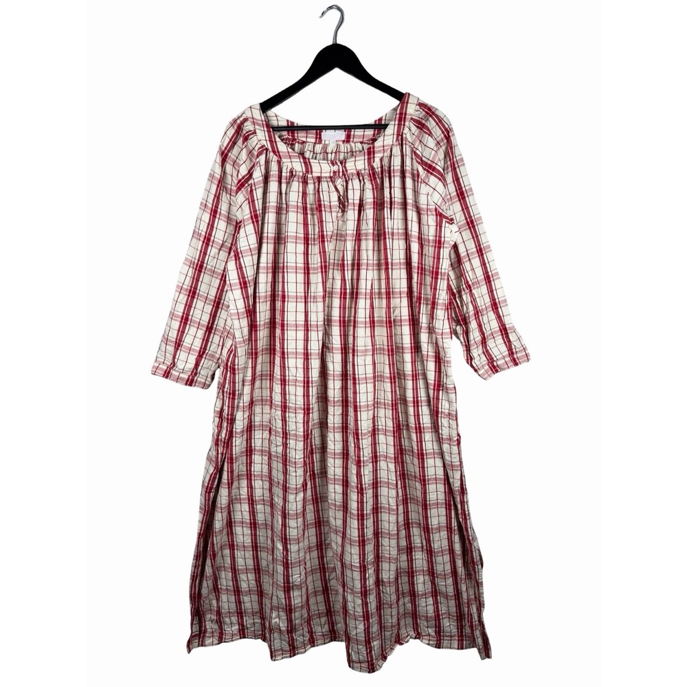 If Only If Isabel Garnet Ivory & Red Festive Tartan Plaid Nightdress Sz S1